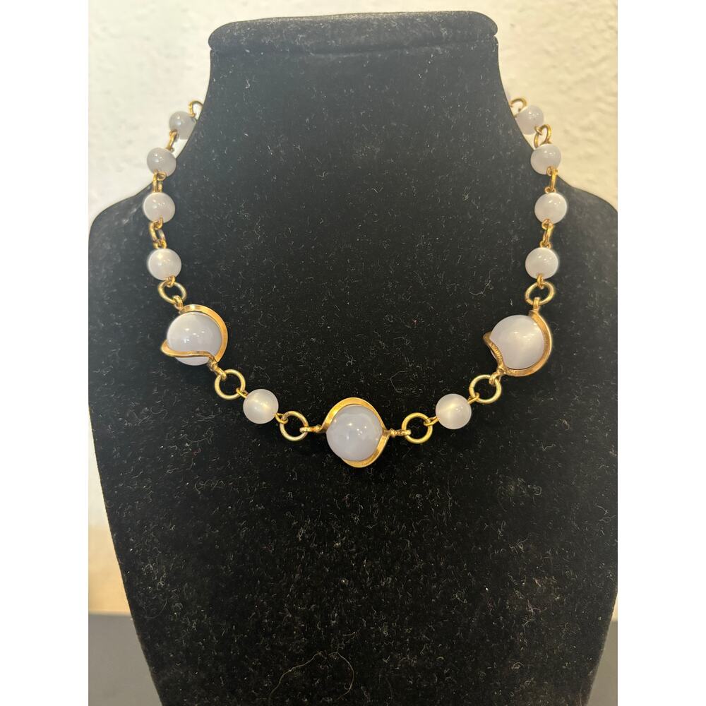 Vintage Moonglow Beaded Necklace Goldtone